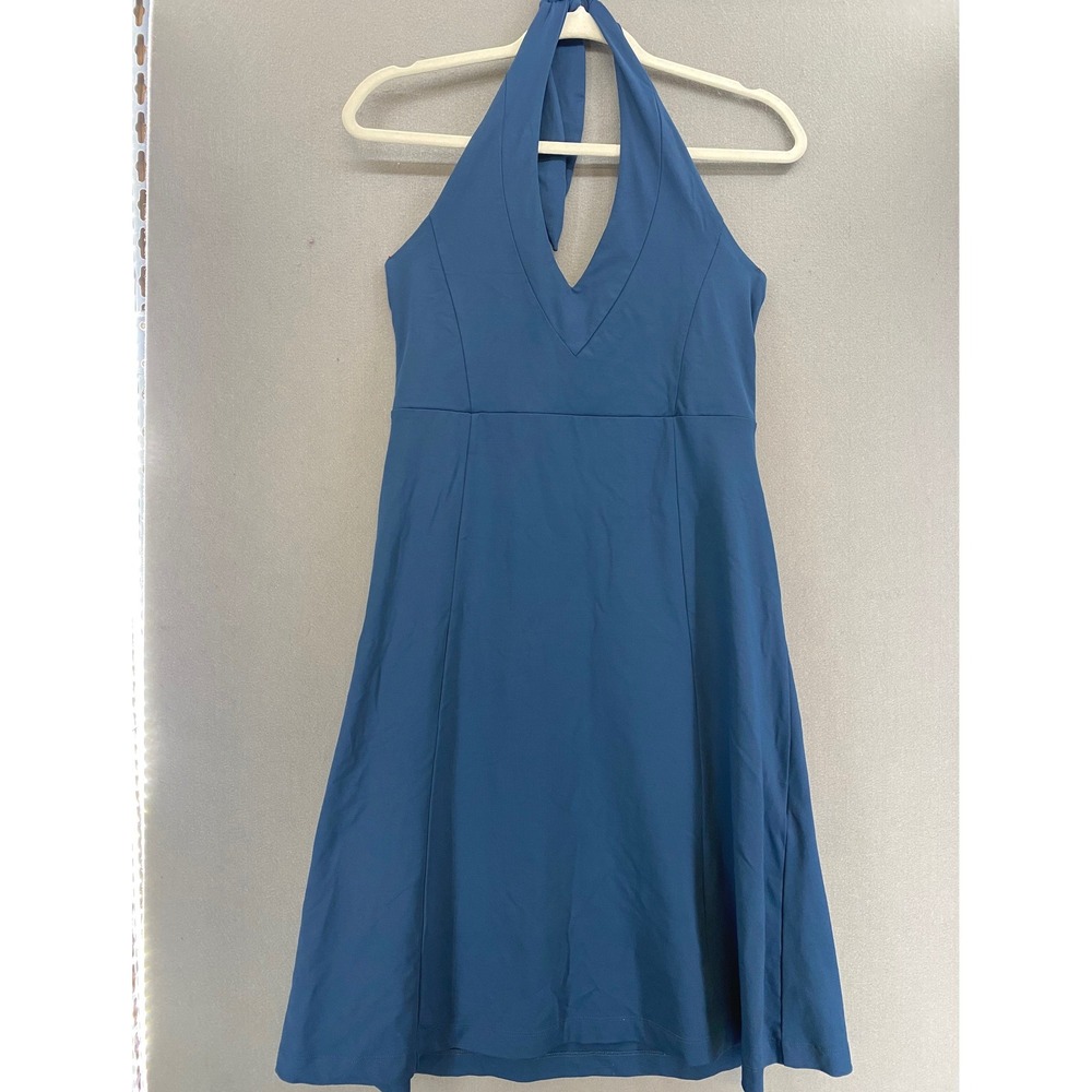 Patagonia Kamala Halter Dress Blue V-Neck A-Line Stretch Active 20521 Women M